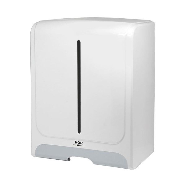 Диспенсер для бумажных полотенец T1 СТАНДАРТ, корпус белый, нижнее стекло серое, универс. система сл