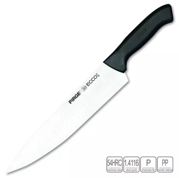 Нож поварской 25 см,черная ручка Pirge