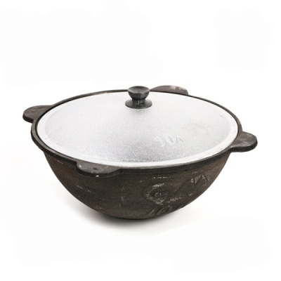 Казан чугунный, 10 л, плоское дно, алюминиевая крышка 